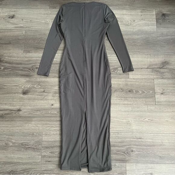 NAKED WARDROBE Extra Butter Long Sleeve Midi Dress Large Gray Bodycon Fall 90s - Picture 8 of 12